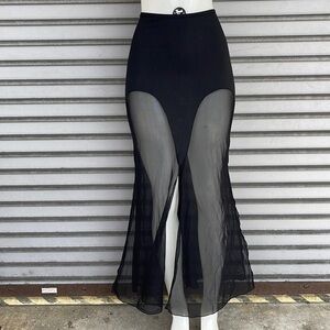 Omar Piragino Black Long Maxi Sheer Slit Skirt Size M